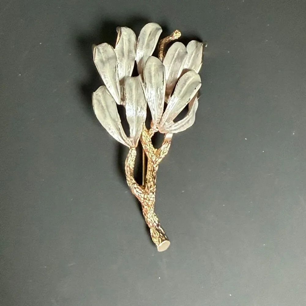 Vintage Pastelli Two Tone Floral Branch Brooch Gold Silver Tone 2.5" Pin